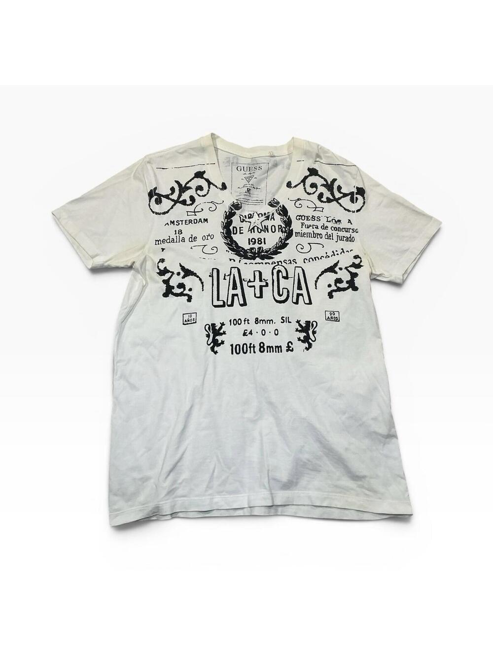 GUESS La Joya Graphic T Shirt Mens M White Vintage Y2K Distressed Print Tee